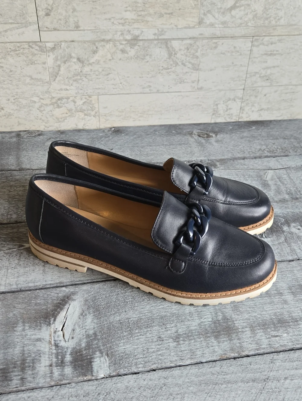 Talbots Laura Chain Link Leather Loafers NAVY - Picture 1 of 9